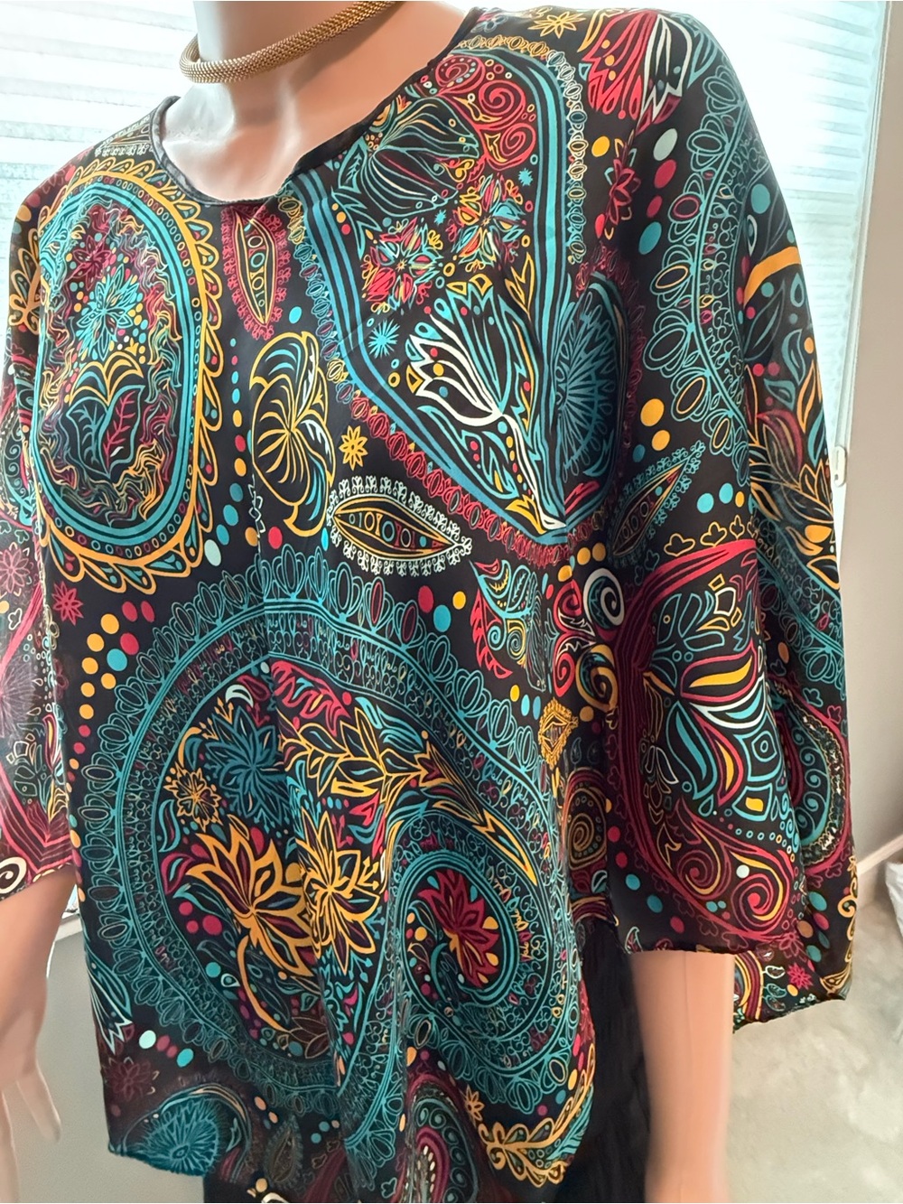 Bohemian Paisley Poncho Top -Multicolor